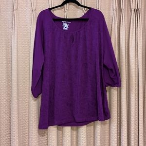 Women's Size 5X Just My Size 3/4 Length Sleeve Purple Top with Floral Details